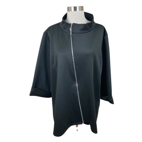 Comfy USA Tunic Jacket Black Zip Lagenlook Minimalist Stretch Size Large - Picture 1 of 4